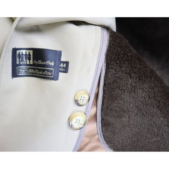 VINTAGE BEIGE TRENCH COAT JACKET SEARS MEN'S STORE - SIZE 44R - REMOVABLE LINER - Picture 8 of 11